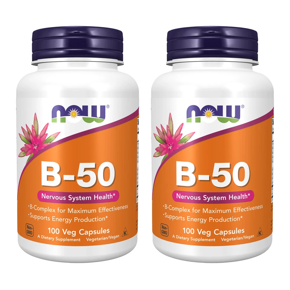 2 x NOW Vitamina B50 mg Producción de Energía Sistema Nervioso Salud 100 Cápsulas Vegetales Foto 1 de 4