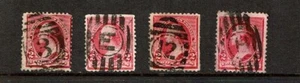 1890-3 U.S. CLASSIC Regular Issue 2c Carmine Lot of 4 Sc#220 Fancy Cancels - Picture 1 of 1