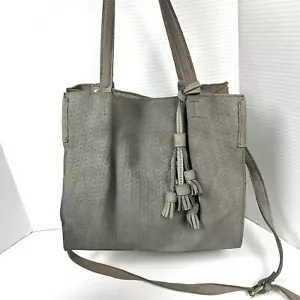 Anthropology Miss Albright Gray Suede Purse Shoulder Strap Boho Handbag Tassels - Picture 1 of 10