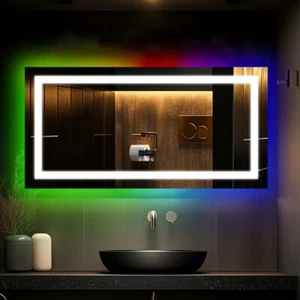 1510mm Bluetooth Bathroom Mirror Front-lit RGB Backlit Anti-fog Vanity Mirror US - Picture 1 of 22