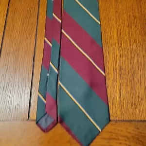 Men's Repp Neck Tie 100% Silk Hathaway Stripe Vtg Dress Formal Green Maroon - Picture 1 of 10