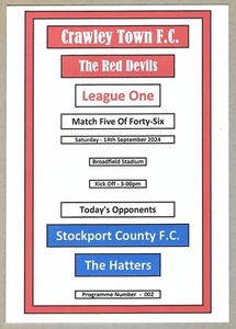 CRAWLEY TOWN v STOCKPORT COUNTY 14.09.24 LEAGUE ONE MATCH PROGRAMME - Picture 1 of 3