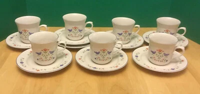 Newcor Stoneware Set Of Blue Bird Cups & Matching Saucers - Image 1 of 4