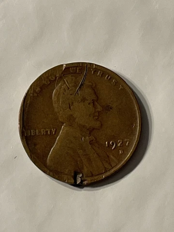 1927 D LINCOLN WHEAT PENNY ERROR FRAYED PLANCHET STRIKE SCRAPE Cover