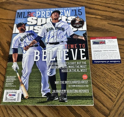 Felix Hernandez Robinson Cano Autographed Signed MARINERS Sports Illustrated PSA - Image 1 of 4