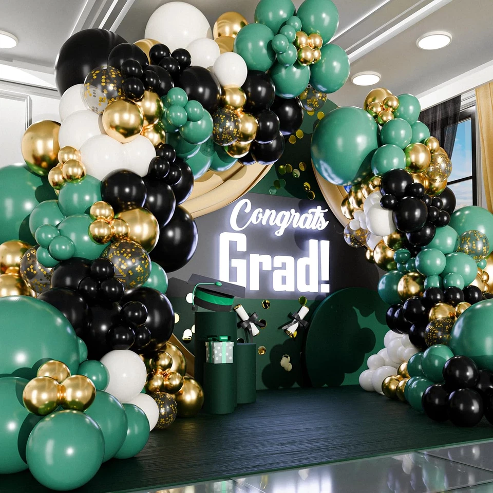 Kit de Guirnalda Globos ALL-IN-1 Verde Negro Blanco y Arco Pequeño y Grande Dorado,... Foto 1 de 4