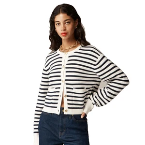 NWOT J.Crew Womens Emilie Button Up Sweater Jacket in Black/White Striped Size L - Picture 1 of 10