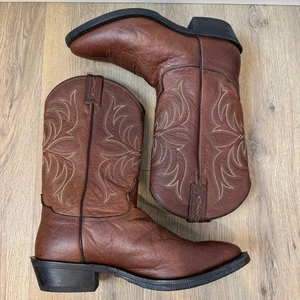 Tony Lama 7913 American Bay Brown Leather Cowboy Boots 10D Decorative Stitching - Picture 1 of 11