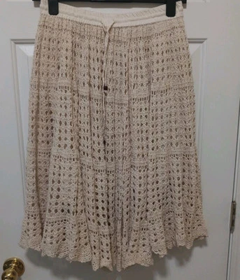 Falda informal ARTELIER Nicole Miller para mujer crochet algodón boho campesino rural L Foto 1 de 4