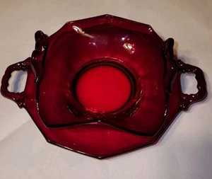 Vintage Martinville? Ruby Red Handled Double Dishes - Bowl & Underplate - Picture 1 of 14
