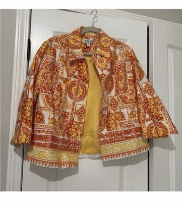 Chaqueta Blazer Coldwater Creek Vintage Talla 16 XL Abrigo Amarillo Naranja Bordado Foto 1 de 4