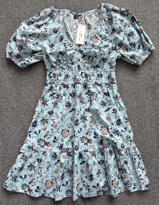 NUEVO CON ETIQUETAS $188 VINEYARD VINES Vestido Acampanado Cachemira Floral Popelina Cuello en V - Mujer XS Foto 1 de 4