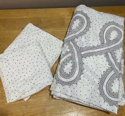 Vtg IKEA Queen Duvet Cover Black Mini Polka Dots Waves Loops White 2 Shams 94x82 - Image 1 of 4