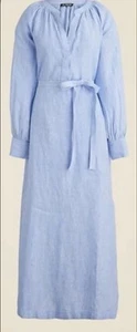 J Crew 100% Linen Cabana Midi dress French Blue CI918 Size Small Petite Kaftan - Picture 1 of 6