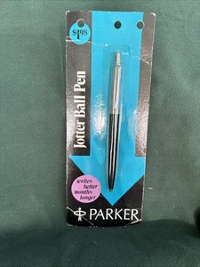 Parker Jotter Stainless Steel & Black Ballpoint Pen NOS - Picture 1 of 2
