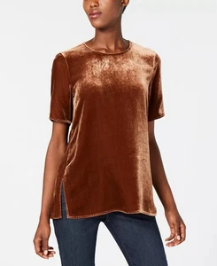 Eileen Fisher Rich Brown Velvet Short Sleeve Top Size S - Bild 1 von 7