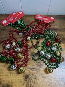 4 set of 2, Total 8 Christmas Neckalce with bells, 4 green and 4 red total - Picture 1 of 5