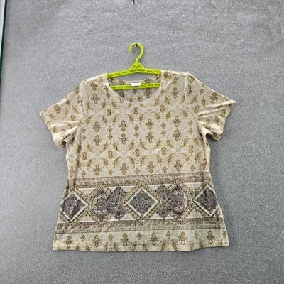 Camisa Pullover Laura Scott Mujer 2X Beige Paisley Cuentas Cuello Redondo Foto 1 de 4