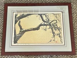 Toshi Yoshida Signed Woodblock Print "Plum Tree and Blue Magpie" - Picture 1 of 9