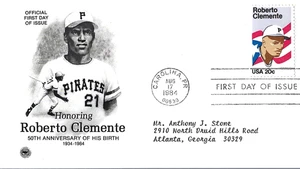 ROBERTO CLEMENTE #2097 US FIRST DAY COVER August 17 1984, ARTCRAFT CACHET - Picture 1 of 1