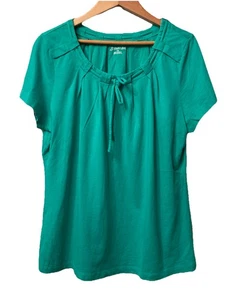 St. John’s Bay grüne kurzärmlige Baumwollbluse mit Bindekragen Large so süß - Bild 1 von 8