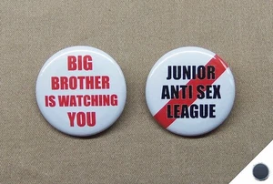 Big Brother is Watching You & Junior Anti-Sex League 1.25” Magnets 1984 Orwell - Picture 1 of 4