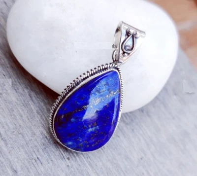 Lapis Lazuli 宝石吊坠纯色 925 纯银派对服装吊坠 SD58 — 第 1/3 张图片