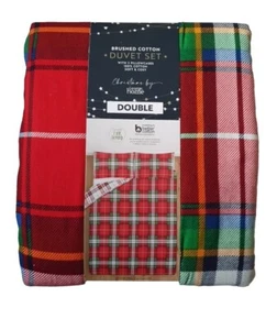 New George Red Mix Check Tartan Brushed Cotton Reversible Duvet Cover Set Double - Picture 1 of 7
