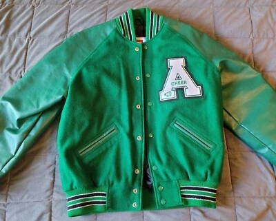 Size M Medium SSR Varsity Letterman Jacket Cheer Band Green Wool Bomber - Image 1 of 4