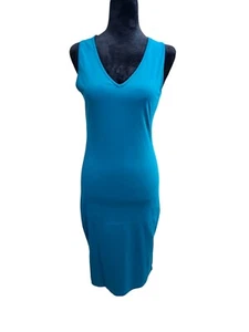 NWT Sleeveless V-Neck Bodycon Midi Dress With Side Slits Large Teal Blue - Picture 1 of 4
