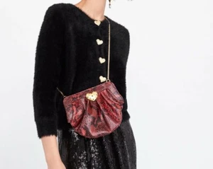 ZARA RARE GENUINE LEATHER BAG SNAKESKIN EMBOSSED RED NEW 6466/203 - Picture 1 of 4