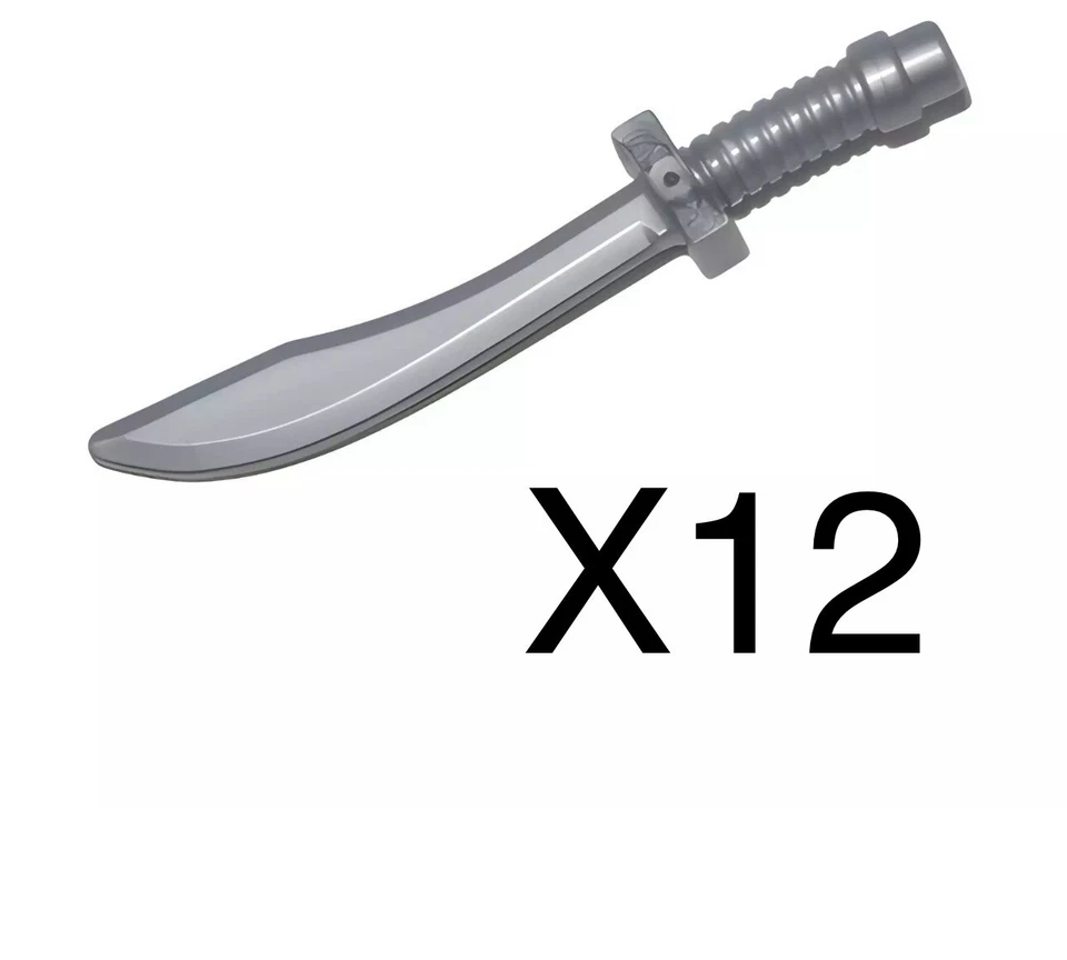 Lego 12 Piezas Espada Sable Plateada Plana / Dao Hoja Curvada y Empuñadura con Extremo de Barra Foto 1 de 1