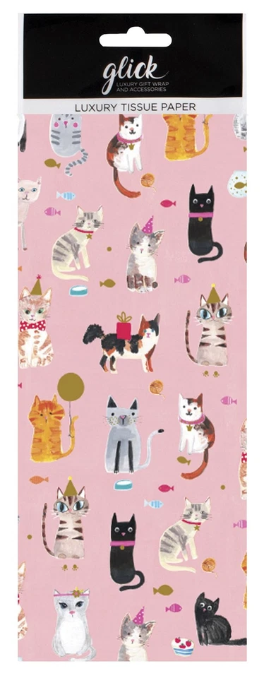 Tails & Whiskers Cat Tissue Paper - 4 Sheets - Pink - Glick Mothers Day Birthday - Image 1 of 1