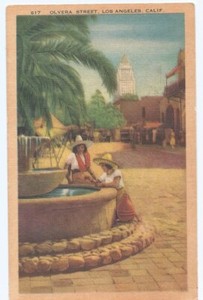 Olvera Street Los Angeles CA vintage linen Postcard A42