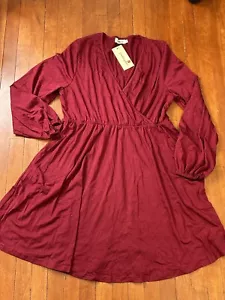 Womens XL Long Sleeve Knee Length Burgundy Red Wrap Dress NEW - Picture 1 of 11