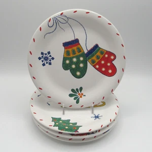 SKATING BY CRATE & BARREL SALAD/DESSERT PLATES WINTER SEASONAL SET OF 4 - Picture 1 of 20