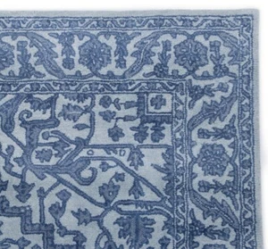 Blumenmuster hellblau orientalischer Oushak handgetufteter 100 % Wollteppich - Bild 1 von 10