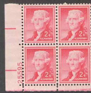 US. 1033. 2c. Thomas Jefferson, Liberty Issue. PB4 #25595 LL. MNH. 1954 - Picture 1 of 2