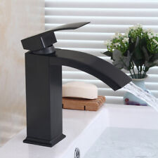 Matte Black Waterfall Bathroom Basin Mixer Sink Faucet Single Handle Hole Taps