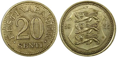ESTONIA Nickel-Bronze 1935 20 Senti 1 Year Type XF Toned KM# 17 (24 343) - Image 1 of 3