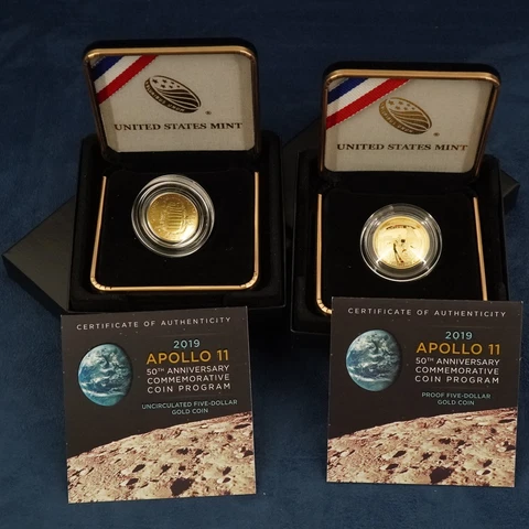 2019-W $5 Gold Apollo 50th Anniversary Proof & UNC Coin Set - Free Shipping USA Cover