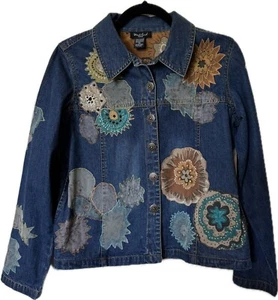 Vintage west end denim jean jacket applique floral women’s size PS EUC - Picture 1 of 5