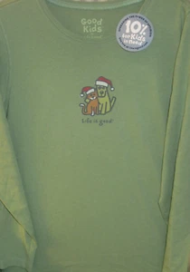 NWT LIFE IS GOOD  "GOOD KIDS " HOLIDAY  L/S TEE..."SANTA ROCKET & CAT" ( 12-14) - Picture 1 of 5