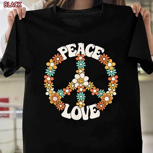 Peace Sign Love 60s 70s Costume Groovy Hippie Theme Party T-Shirt, Tee Gift - Picture 1 of 11