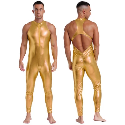 Hombre Body Vestido Elegante Mono Brillante Mamelucos Cuero PU Leotardo Disfraz Foto 1 de 3