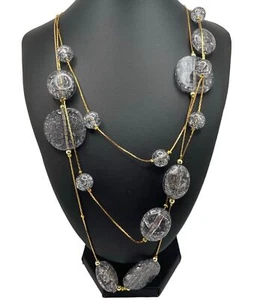 Charles Klein Necklace Women NWT Gold Tone Gray Crackled Beads with Earrings Set - Picture 1 of 5