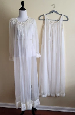 Conjunto de camisón y bata Miss Elaine de colección amarillo claro DB de gasa transparente talla S/M Foto 1 de 4