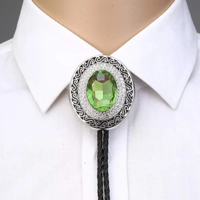 Collar de boda vintage de piedra verde para hombre Bolo corbata novio vaquero occidental Foto 1 de 4