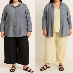 Flachs 100% Leinen Button-Down Shirt Gr. 1G (18-20) Tunika Lagenlook Capsule Staple - Bild 1 von 11