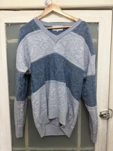 Mike Dale Med Men’s Vintage Wool? V Neck Jumper Blue - Picture 1 of 8
